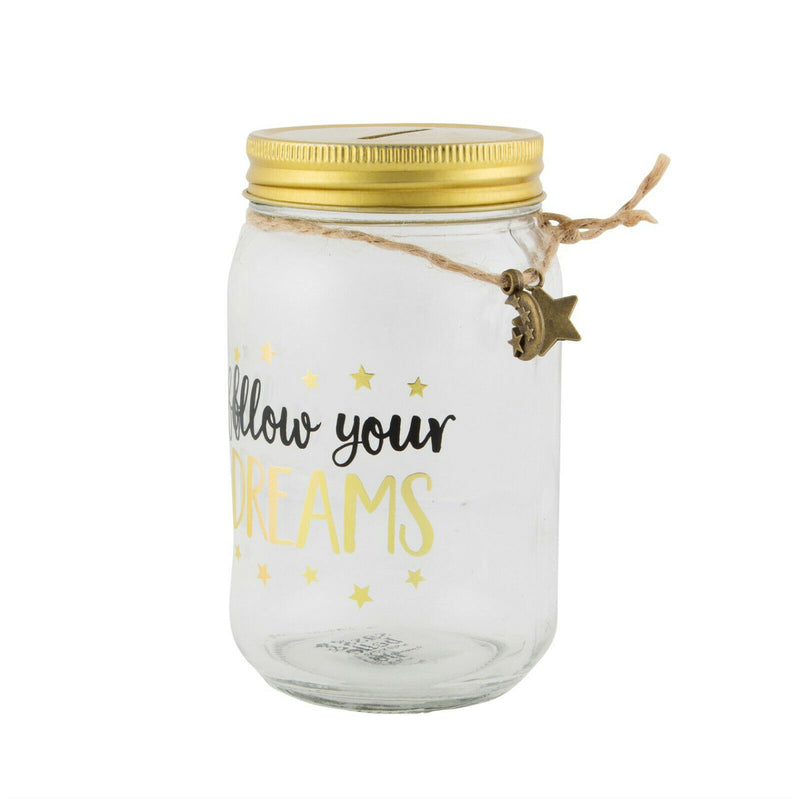 Sass & Belle Follow Your Dreams Glass Money Saving Jar Money Box Gift Piggy Bank