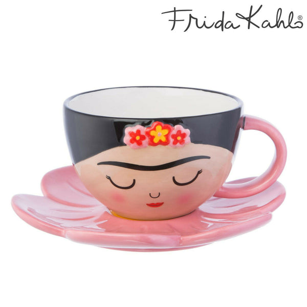 Sass & Belle Frida Kahlo Cup and Pink Flower Saucer Set Boho Fiesta Teacup