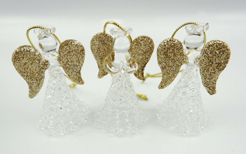 Set of Three Sparkly Glass Praying Angels Hanging Decorations Christmas