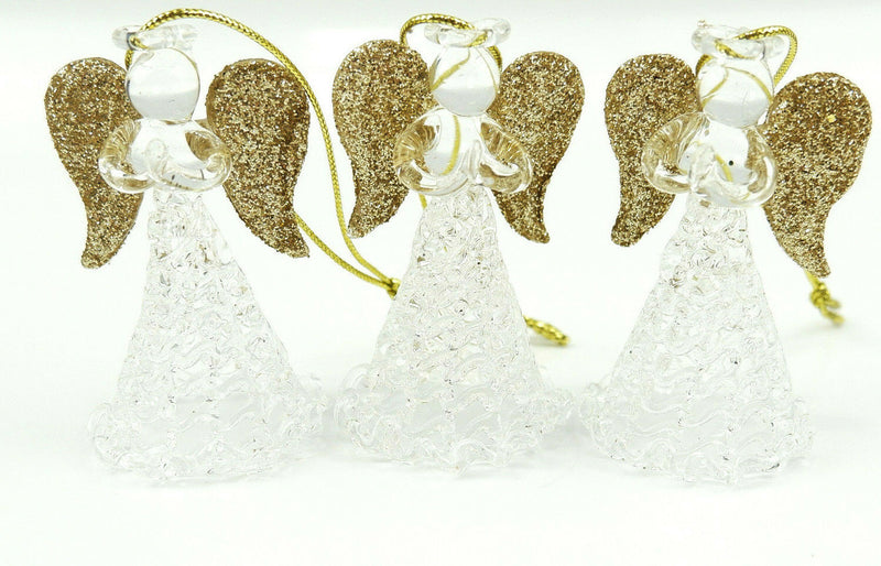 Set of Three Sparkly Glass Praying Angels Hanging Decorations Christmas