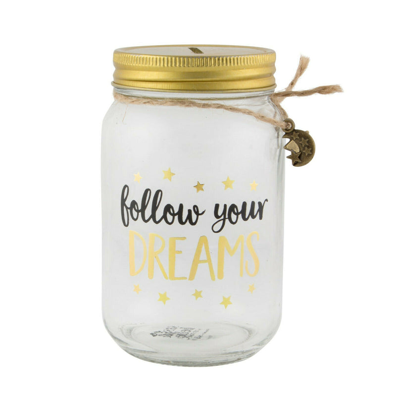 Sass & Belle Follow Your Dreams Glass Money Saving Jar Money Box Gift Piggy Bank