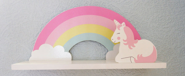 Sass & Belle Rainbow Unicorn Childrens Shelf Kids Room Wooden Shelf Storage