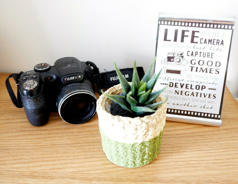 Mini Green Stripe Woven Dip Cement ceramic Basket Planter Decorative Pot Plant