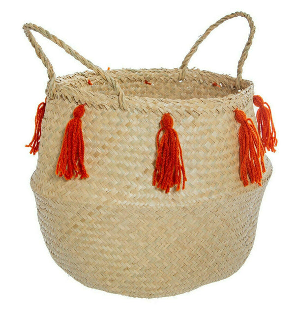 SASS & BELLE TERRACOTTA SEAGRASS TASSEL BASKET STORAGE TOYS HOME STYLE