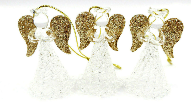 Set of Three Sparkly Glass Praying Angels Hanging Decorations Christmas