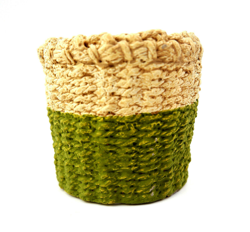 Mini Green Stripe Woven Dip Cement ceramic Basket Planter Decorative Pot Plant