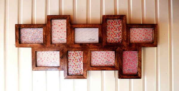 Multi Photo Frame 9 Apertures Wooden Rustic Wall Sustainable Mango Dark Wood