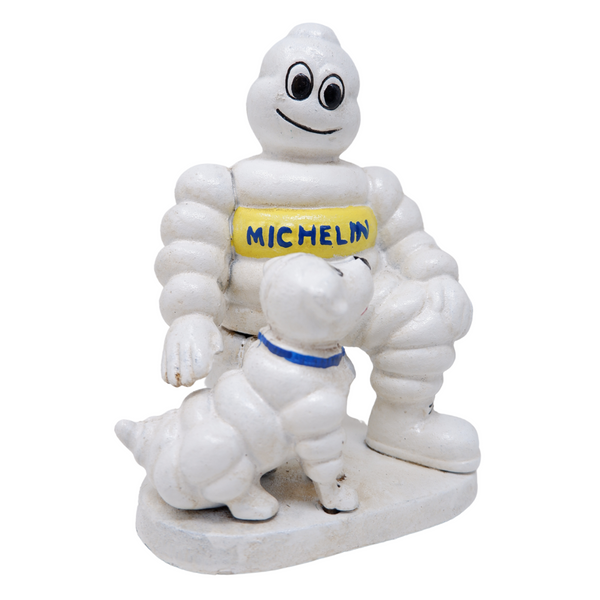 Cast Iron Michelin Man with Dog Statue Figurine Bibendum Tyres Figure Garden