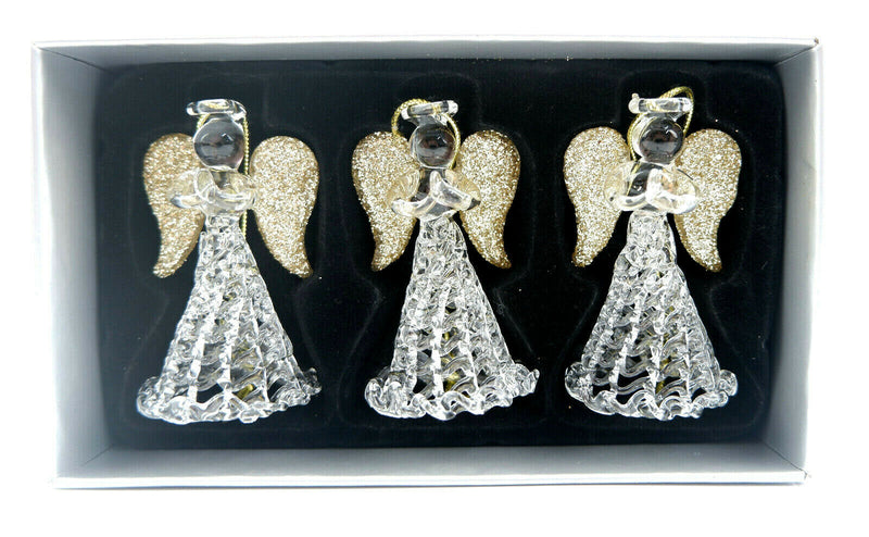 Set of Three Sparkly Glass Praying Angels Hanging Decorations Christmas