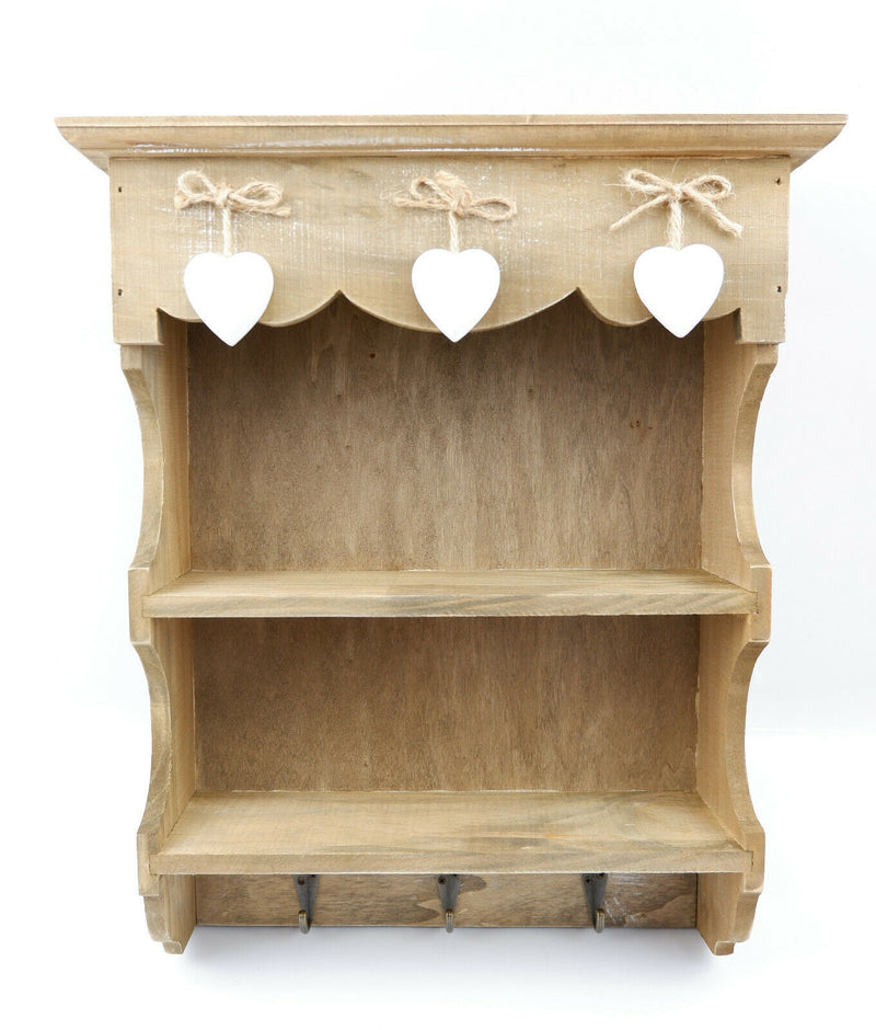 Chic Shabby Ashley Farmhouse Small Wall Display Unit Rustic Key Hooks Heart