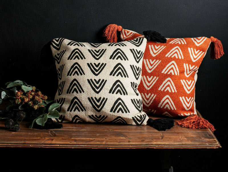 Sass & Belle Terracotta Triangles Block Print Luxury Plush Cushion Home Decor