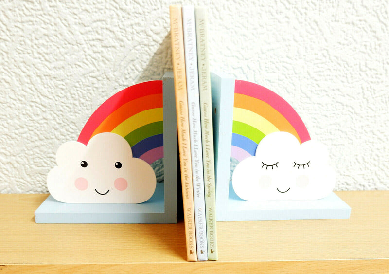 Tractor,Rainbow,Star,Cloud,Moon,Bear Camp Wooden Bookends Children's Bedroom