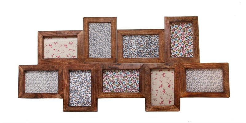 Multi Photo Frame 9 Apertures Wooden Rustic Wall Sustainable Mango Dark Wood