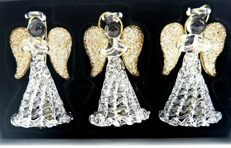 Set of Three Sparkly Glass Praying Angels Hanging Decorations Christmas