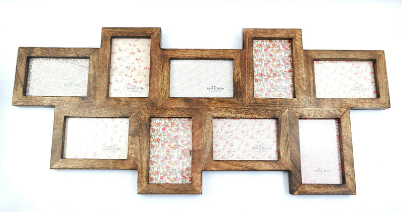 Multi Photo Frame 9 Apertures Wooden Rustic Wall Sustainable Mango Dark Wood