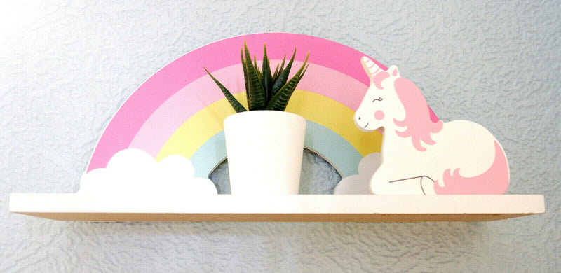 Sass & Belle Rainbow Unicorn Childrens Shelf Kids Room Wooden Shelf Storage