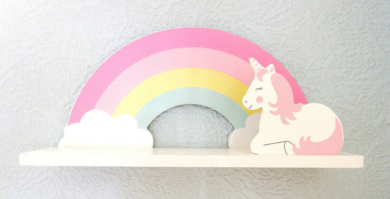 Sass & Belle Rainbow Unicorn Childrens Shelf Kids Room Wooden Shelf Storage