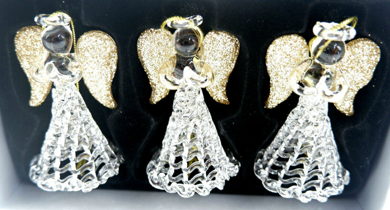 Set of Three Sparkly Glass Praying Angels Hanging Decorations Christmas