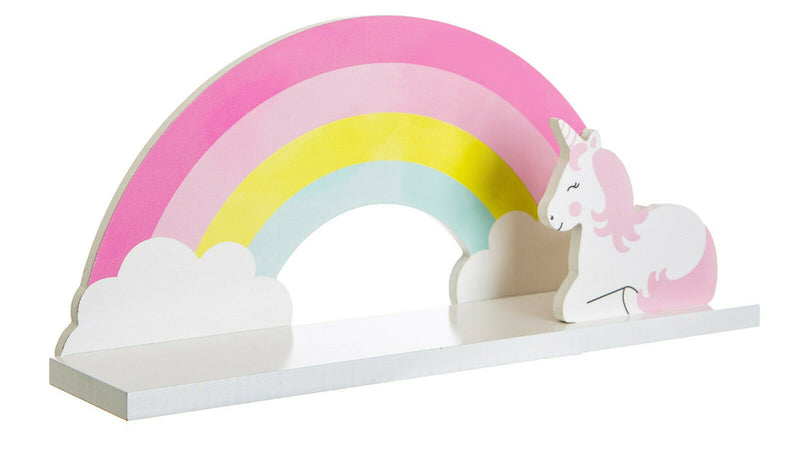 Sass & Belle Rainbow Unicorn Childrens Shelf Kids Room Wooden Shelf Storage