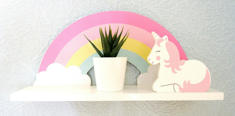 Sass & Belle Rainbow Unicorn Childrens Shelf Kids Room Wooden Shelf Storage