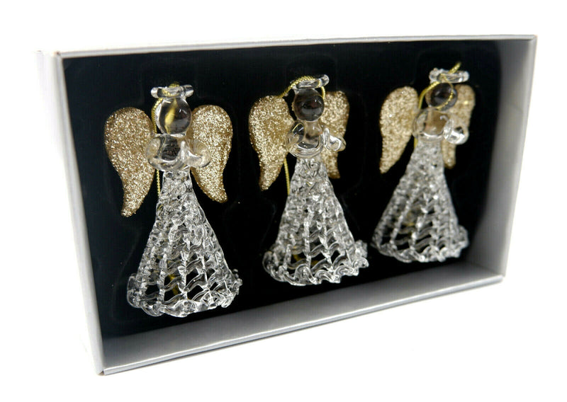 Set of Three Sparkly Glass Praying Angels Hanging Decorations Christmas