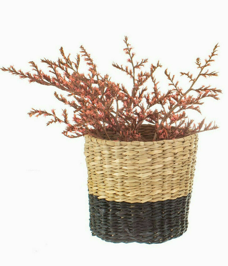 Sass & Belle Mini Black Seagrass Planters - Set of 2 Small Pots Plant Home Decor