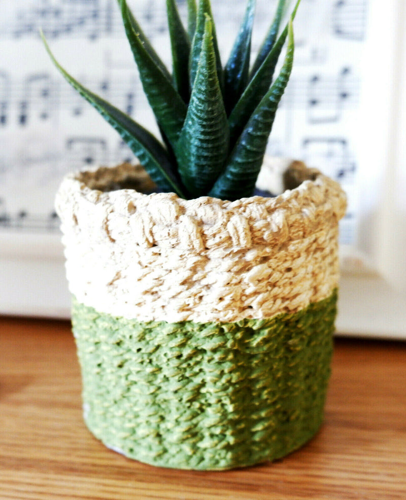 Mini Green Stripe Woven Dip Cement ceramic Basket Planter Decorative Pot Plant