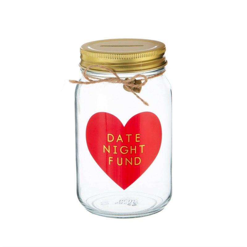 Sass&Belle {Date Night Fund} Glass Money Jar Savings Pot Piggy Bank Valentines