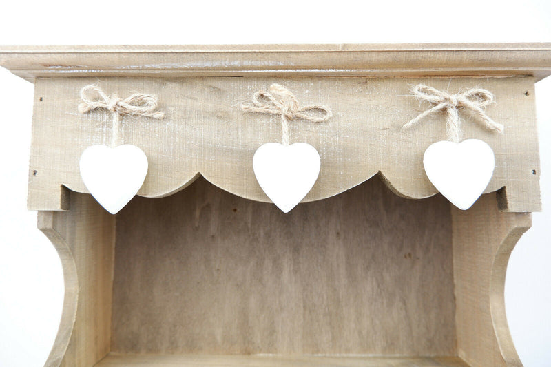 Chic Shabby Ashley Farmhouse Small Wall Display Unit Rustic Key Hooks Heart