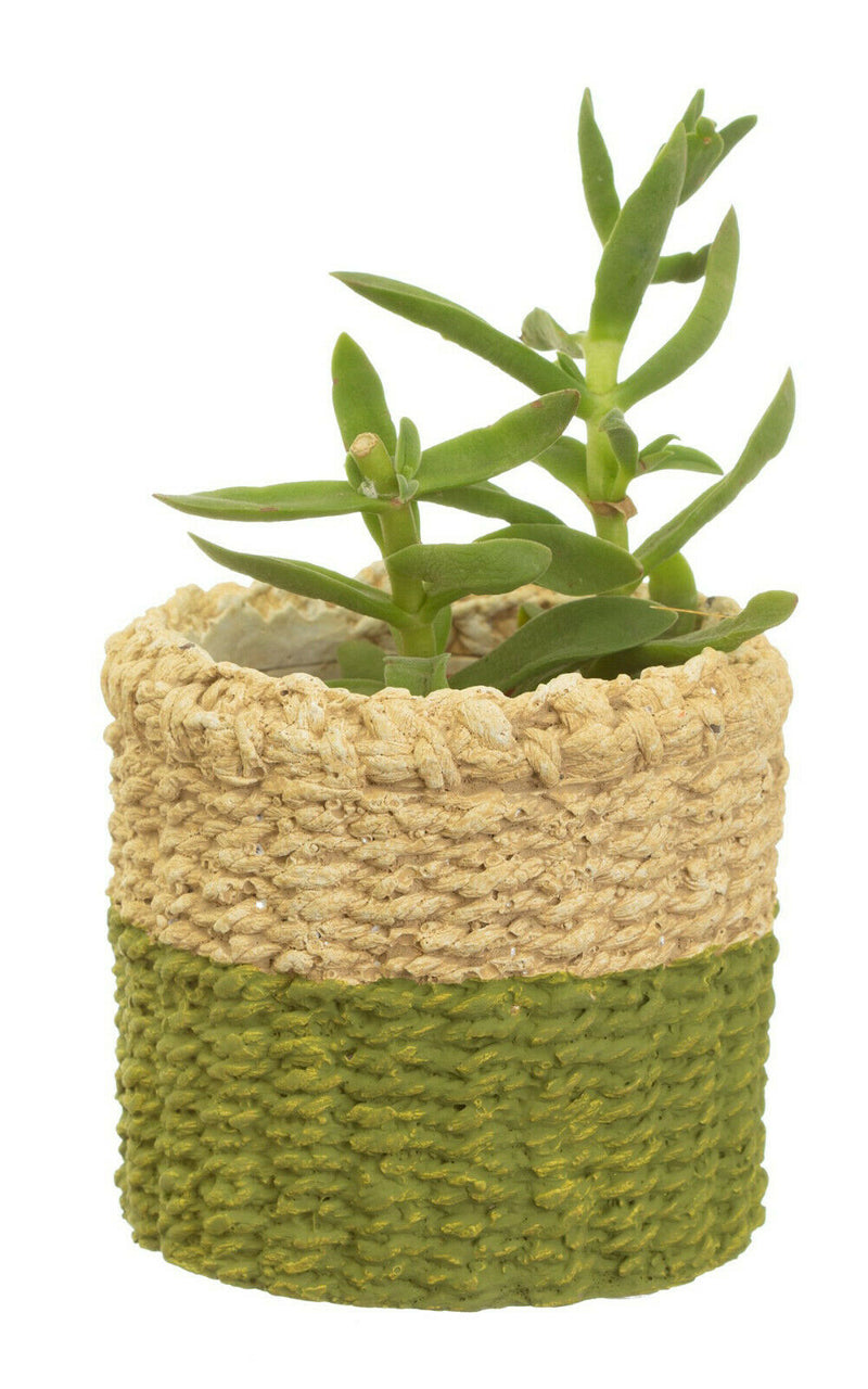 Mini Green Stripe Woven Dip Cement ceramic Basket Planter Decorative Pot Plant