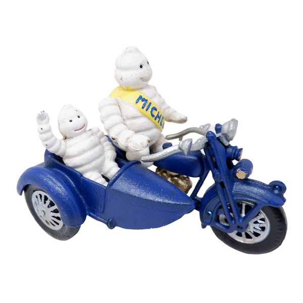 Cast Iron Michelin Man On Motorbike & Sidecar Statue Mascot Figure Bike Figurine