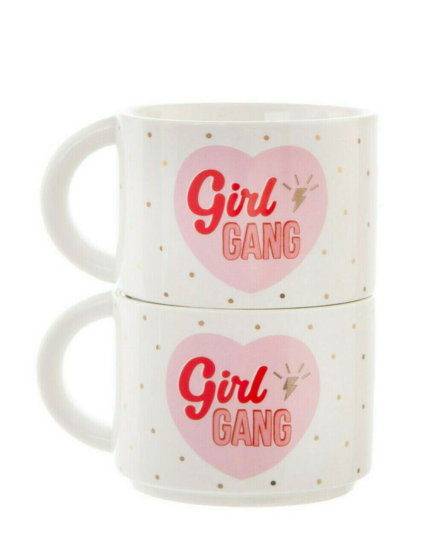 Sass & Belle Set 2 Girl Power Gang Stacking Mugs Cup Porcelain Home Coffee Tea