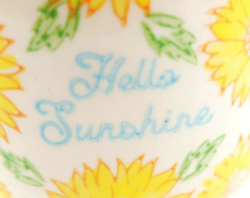 Sunflower Mum Hello Sunshine Hanging Planter Ceramic Pot Jute String 12x9cm