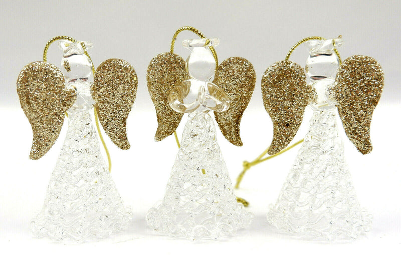 Set of Three Sparkly Glass Praying Angels Hanging Decorations Christmas