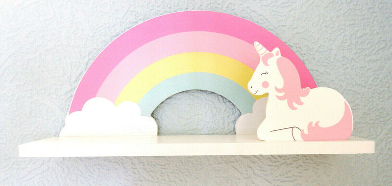 Sass & Belle Rainbow Unicorn Childrens Shelf Kids Room Wooden Shelf Storage