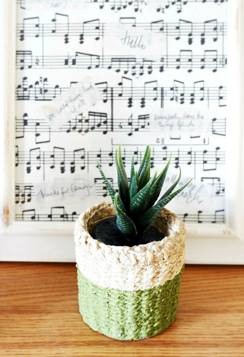 Mini Green Stripe Woven Dip Cement ceramic Basket Planter Decorative Pot Plant