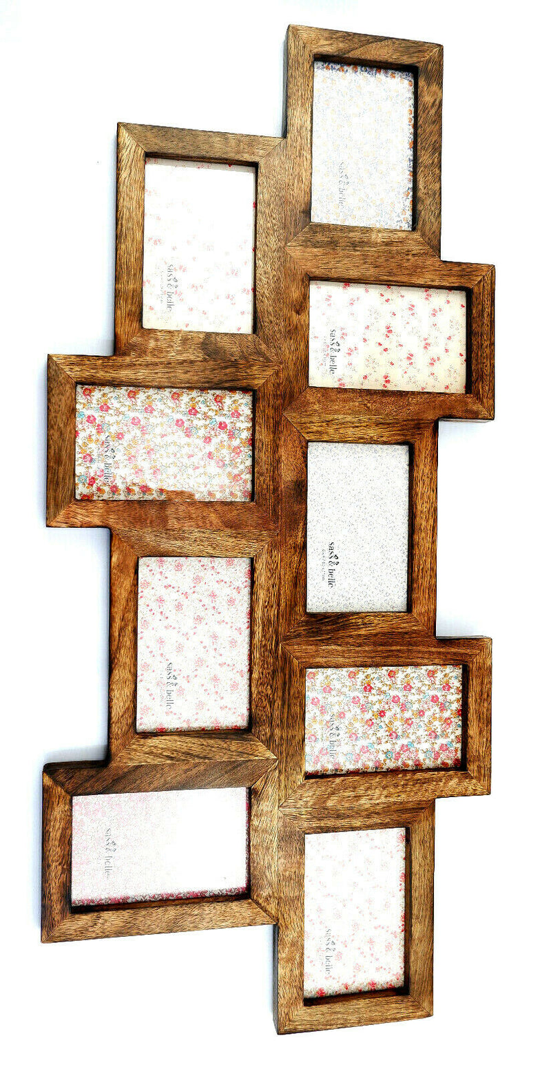 Multi Photo Frame 9 Apertures Wooden Rustic Wall Sustainable Mango Dark Wood