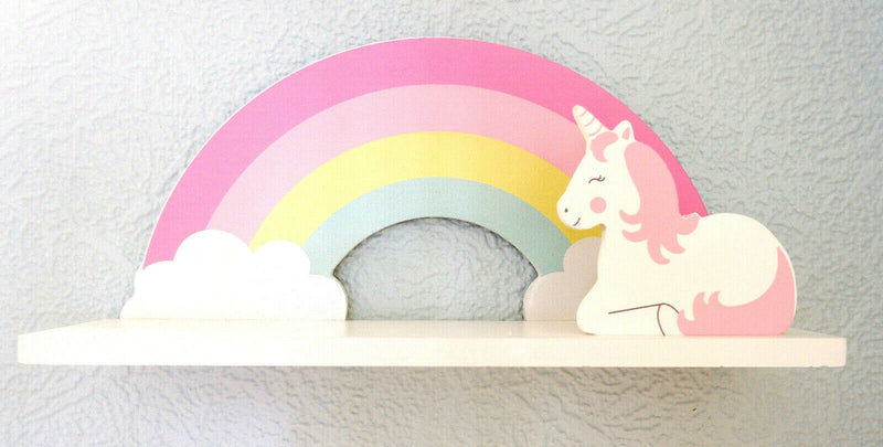 Sass & Belle Rainbow Unicorn Childrens Shelf Kids Room Wooden Shelf Storage