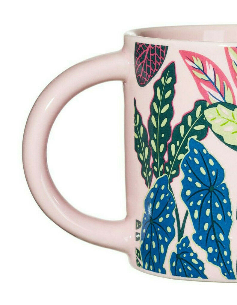 Sass & Belle Porcelain Variegated Leaves Small Mug Pink Green Cup Tea Coffee