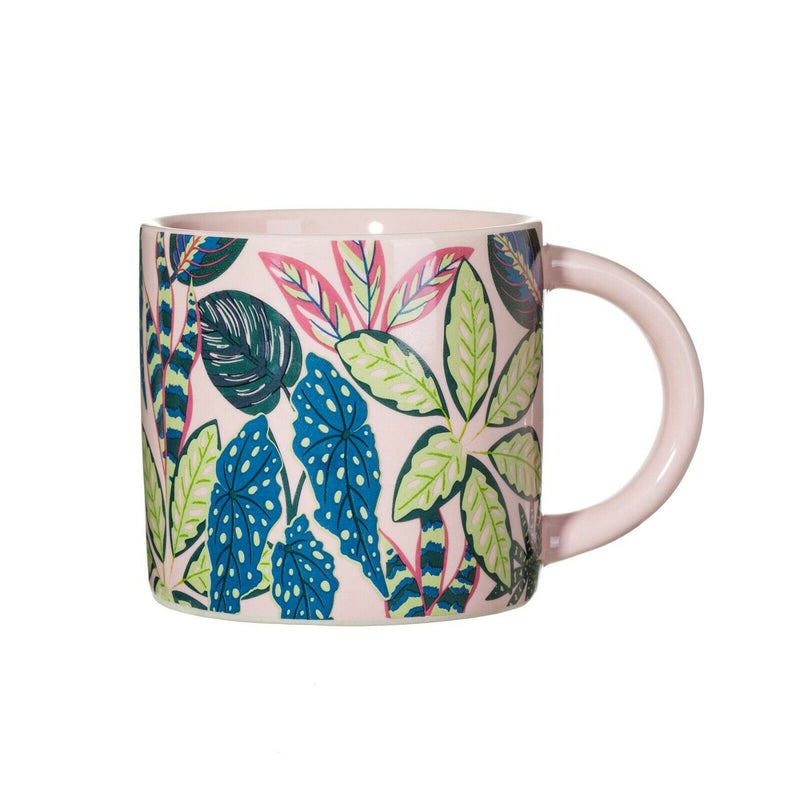 Sass & Belle Porcelain Variegated Leaves Small Mug Pink Green Cup Tea Coffee