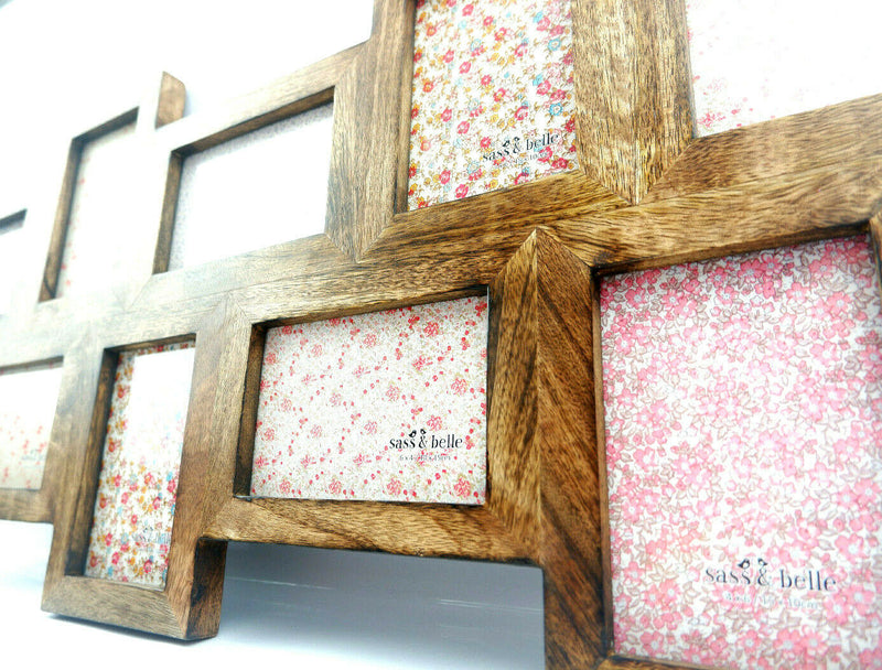 Multi Photo Frame 9 Apertures Wooden Rustic Wall Sustainable Mango Dark Wood