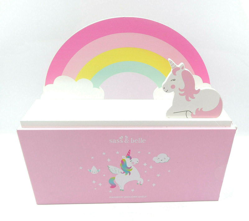 Sass & Belle Rainbow Unicorn Childrens Shelf Kids Room Wooden Shelf Storage