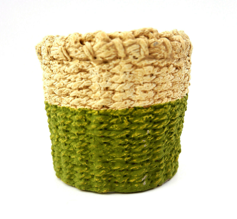 Mini Green Stripe Woven Dip Cement ceramic Basket Planter Decorative Pot Plant