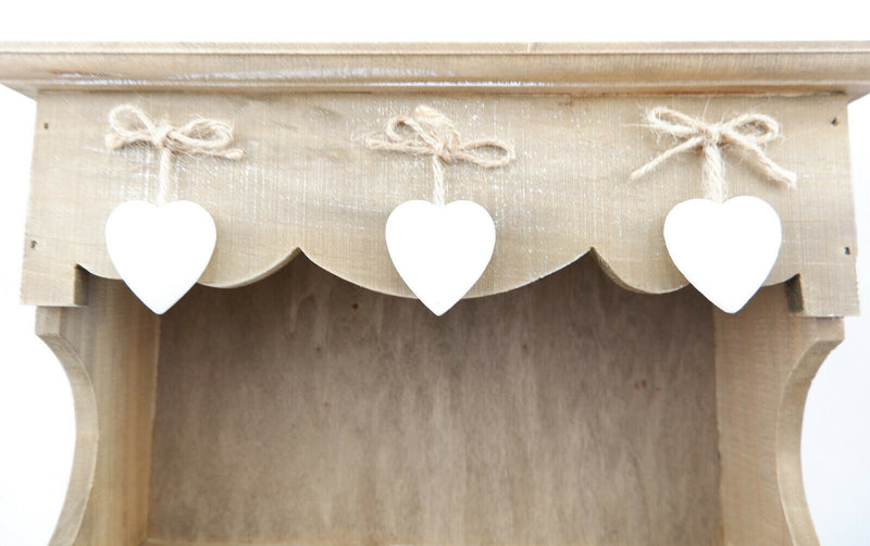 Chic Shabby Ashley Farmhouse Small Wall Display Unit Rustic Key Hooks Heart