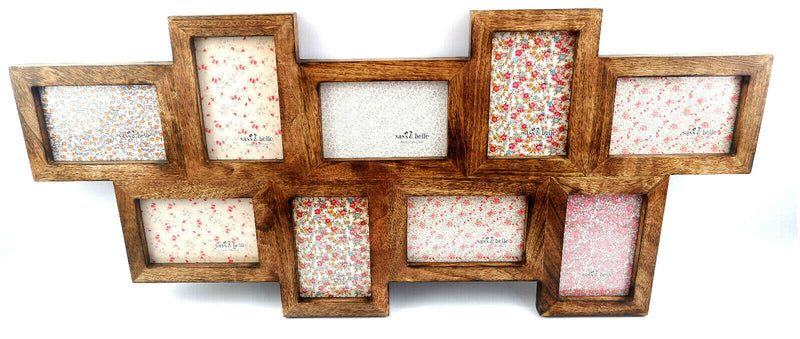 Multi Photo Frame 9 Apertures Wooden Rustic Wall Sustainable Mango Dark Wood