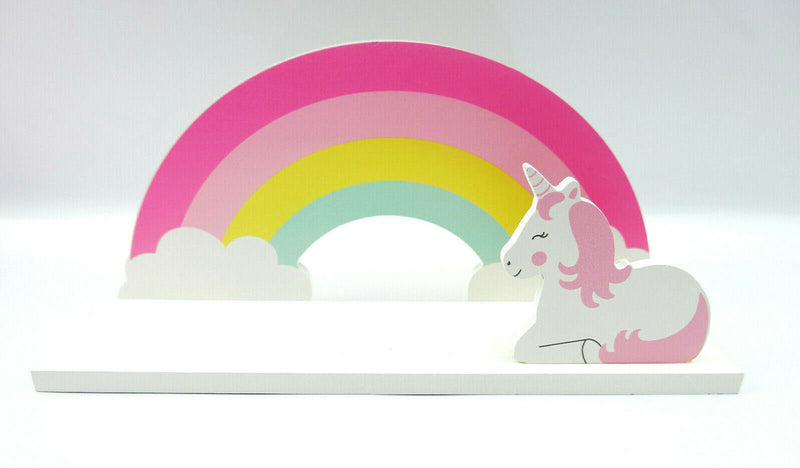 Sass & Belle Rainbow Unicorn Childrens Shelf Kids Room Wooden Shelf Storage