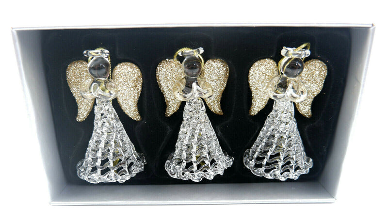 Set of Three Sparkly Glass Praying Angels Hanging Decorations Christmas