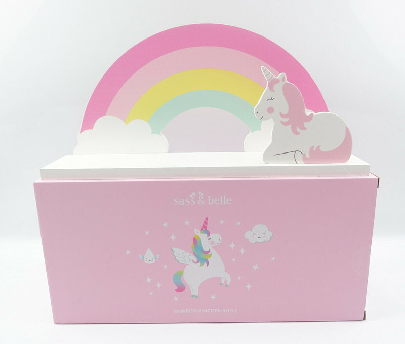 Sass & Belle Rainbow Unicorn Childrens Shelf Kids Room Wooden Shelf Storage